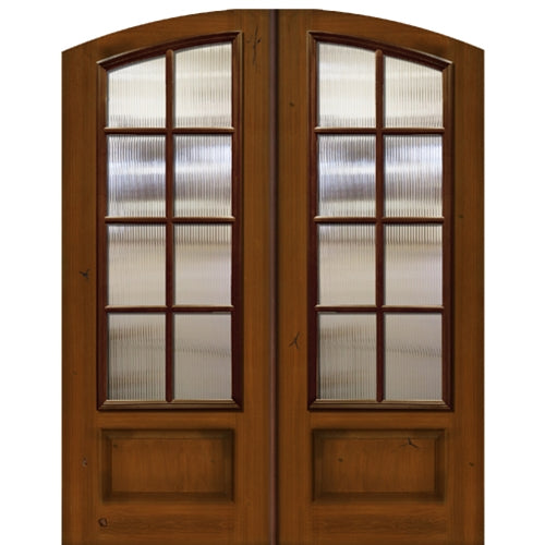 Pre-hung 3/4 8-Lite Arch Top SDL Fiberglass Double Entry Doors 