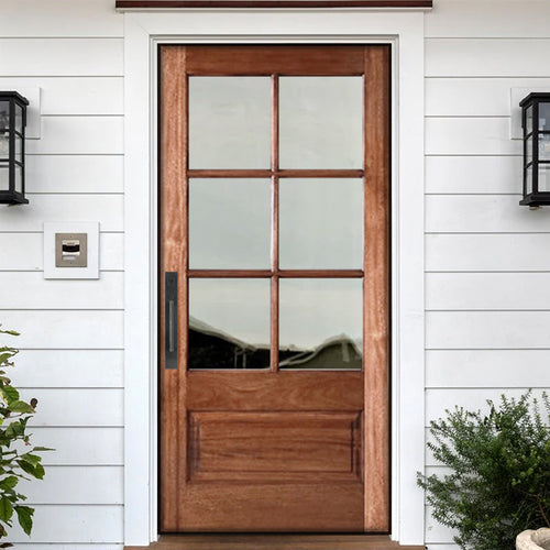 TDL 6-Lite 1 Panel NRM-2 | 6-Lite 1-Panel True Divided Lite (TDL) Mahogany Wood Entry Double Doors