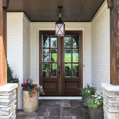 TDL 6-Lite 1-Panel RM-2 | 6-Lite 1-Panel True Divided Lite (TDL) Mahogany Wood Entry Double Doors with Raised Moulding