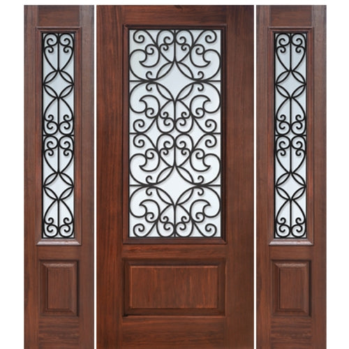 1 Panel 3/4 Lite Florence Design Fiberglass Entry Door with Two Sidelites