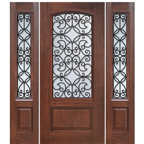 1 Panel Arch Lite Florence Design Fiberglass Entry Door with Two Sidelites