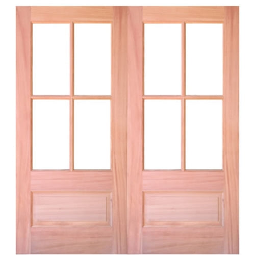 7221-68-2 | 80" Tall 4 Lite 1 Panel Mahogany TDL Double Entry Door with Insulated, Beveled Glass