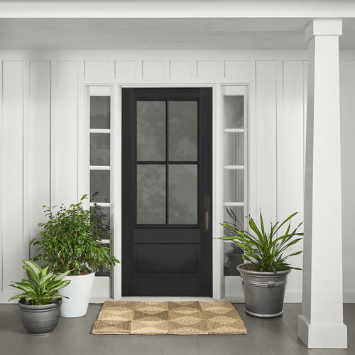 7221-1-1SL121 | Prehung 4 Lite 1 Panel Mahogany TDL Entry Door and a 14" 2-Lite Sidelite with Insulated, Beveled Glass