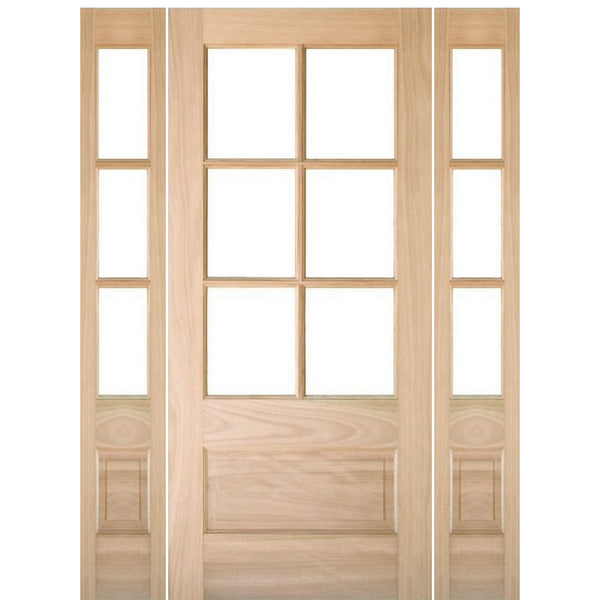 7231-1-2SL131 | Prehung 6 Lite 1 Panel Mahogany TDL Entry Door and 14" 3 Lite 1 Panel Sidelites with Insulated, Beveled Glass