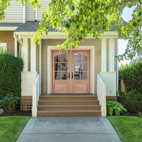 7231SP-68 | 80" Tall 6-Lite 1 Panel Mahogany TDL Double Entry Door with Arched and Insulated, Beveled Glass