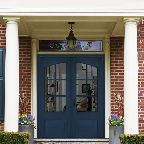 7231SP-68 | 80" Tall 6-Lite 1 Panel Mahogany TDL Double Entry Door with Arched and Insulated, Beveled Glass