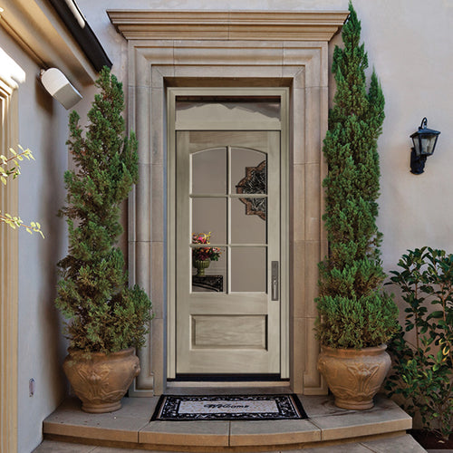 7231ST-2 | 6 Lite 1 Panel Mahogany TDL Double Entry Door with Top Rail Arch and Insulated, Beveled Glass