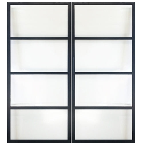 4-Lite Flush Glazed Contemporary Metal Double Barn Door