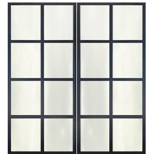 8-Lite Flush Glazed Contemporary Metal Double Barn Door