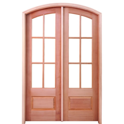 Prehung 6 Lite 1 Panel Arch Top Mahogany TDL Double Entry Door with Insulated, Beveled Glass