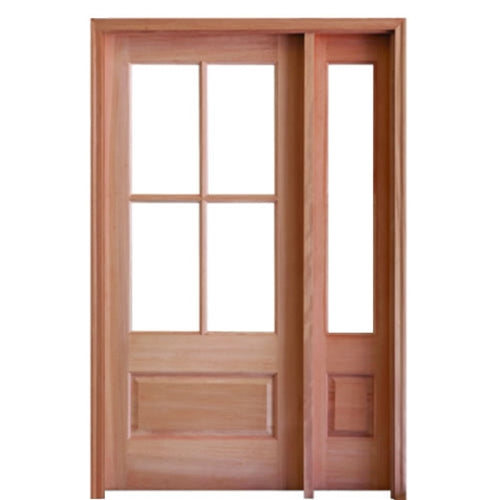 Prehung 4 Lite 1 Panel Mahogany TDL Entry Door and a 14" Full-Lite Sidelite with Insulated, Beveled Glass