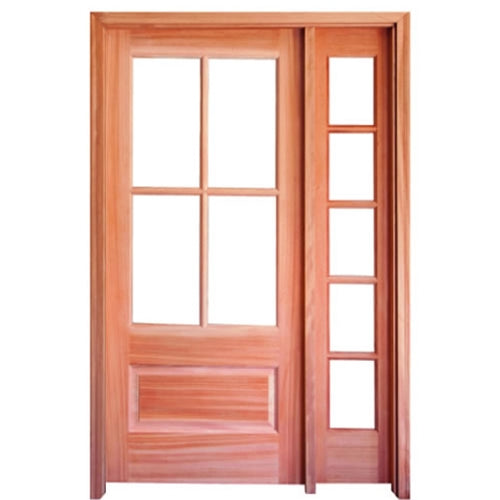 Prehung 4 Lite 1 Panel Mahogany TDL Entry Door and a 14" 5-Lite Sidelite with Insulated, Beveled Glass