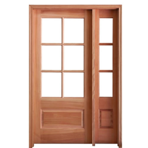 Prehung 6 Lite 1 Panel Mahogany TDL Entry Door and a 14" 3-Lite Sidelite with Insulated, Beveled Glass