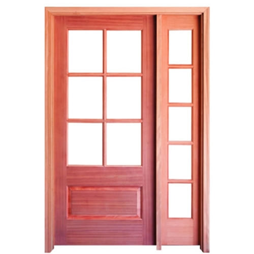 Prehung 6 Lite 1 Panel Mahogany TDL Entry Door and a 14" 5-Lite Sidelite with Insulated, Beveled Glass