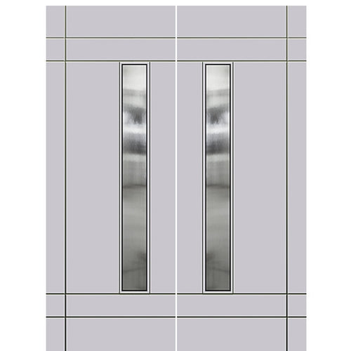 Prehung  Modern Fiberglass Double Doors with Vertical Glass Panel, Smooth Skin