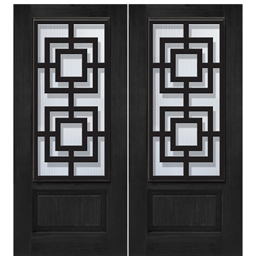 1-Panel 3/4 Lite Moderna Design Fiberglass Double Entry Door with Steel Grille.