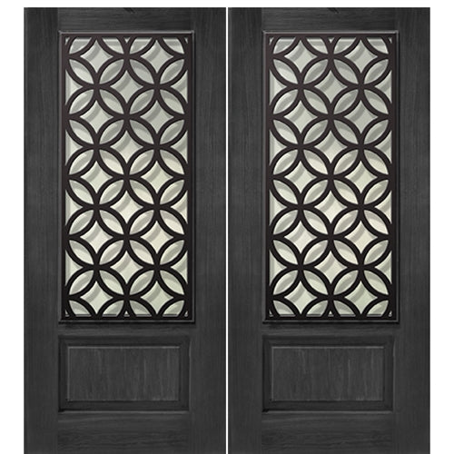 1-Panel 3/4 Lite Eclectic Design Fiberglass Double Entry Door with Steel Grille.