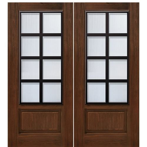 1-Panel 3/4 Lite Minimal Design Fiberglass Double Entry Door with Steel Grille.