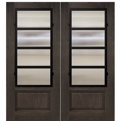 1-Panel 3/4 Lite Urban Design Fiberglass Entry Double Door with Steel Grille.