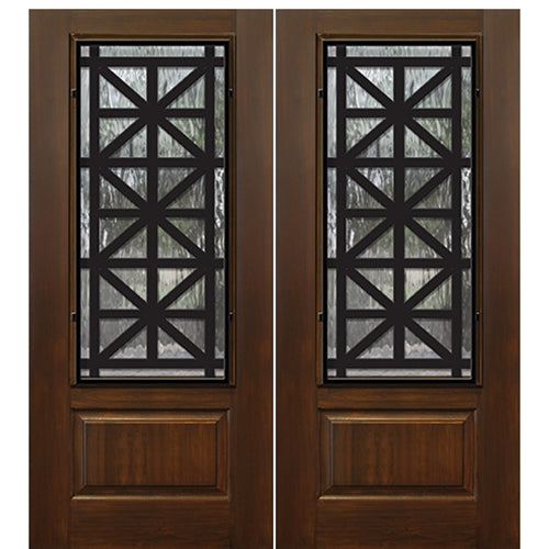 1-Panel 3/4 Lite Contempo Design Fiberglass Entry Double Door with Steel Grille.