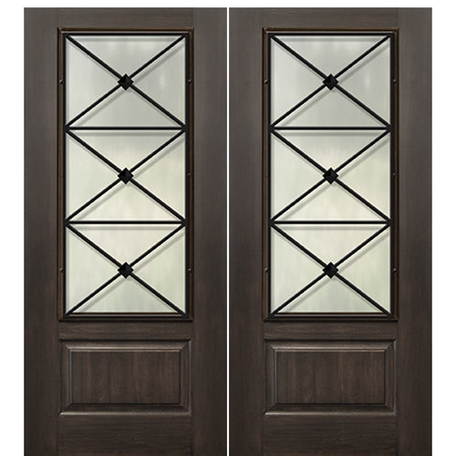 1-Panel 3/4 Lite Republic Design Fiberglass Double Entry Door with Wrought Iron Grille.