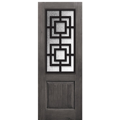 96" Tall 1-Panel 2/3 Lite Moderna Design Fiberglass Entry Door with Knotty Alder Wood Grain