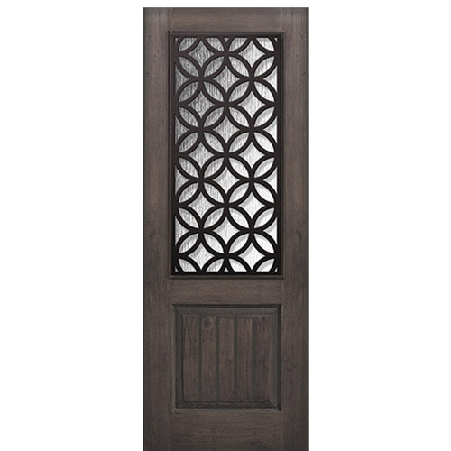 96" Tall 1-Panel 2/3 Lite Eclectic Design Fiberglass Entry Door with Knotty Alder Wood Grain