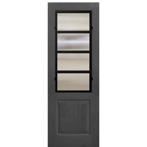 96" Tall 1-Panel 2/3 Lite Urban Design, Fiberglass Entry Door with Knotty Alder Wood Grain