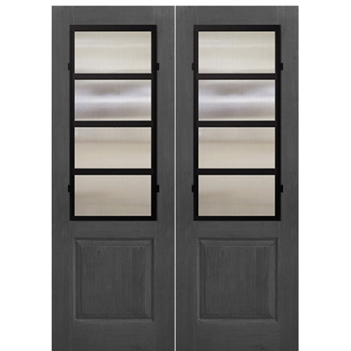 96" Tall 1-Panel 2/3 Lite Urban Design Fiberglass Double Entry Doors with Knotty Alder Wood Grain