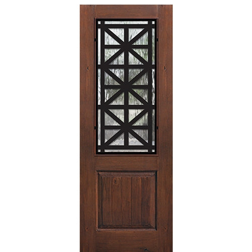 96" Tall 1-Panel 2/3 Lite Contempo Design, Fiberglass Entry Door with Knotty Alder Wood Grain