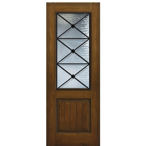 96" Tall 1-Panel 2/3 Lite Republic Design Fiberglass Entry Door with Knotty Alder Wood Grain