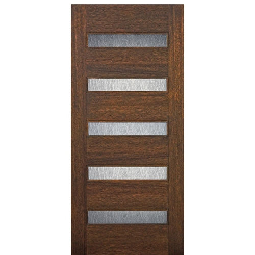 36"x80" Contemporary 5-Lite Horizontal Lite Mahogany Wood Door