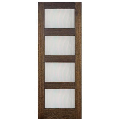 36"X80" Tall Contemporary 4-Lite Mahogany Entry Door