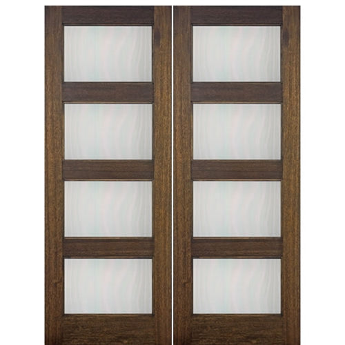 72"X80" Tall Contemporary 4-Lite Mahogany Entry Double Doors