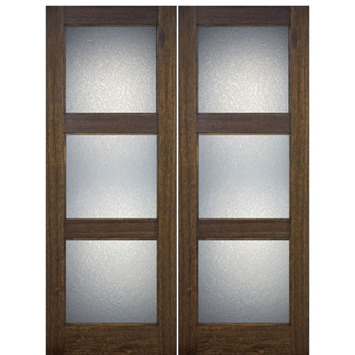 72"X80" Contemporary 3-Lite  Mahogany Wood Entry Double Door