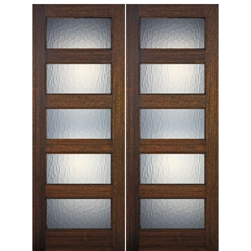 96" Tall Contemporary 5-Lite Mahogany Wood Entry Double Door