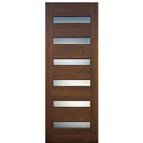 36"X96" 6-Lite Horizontal Contemporary style Mahogany Wood Entry Door