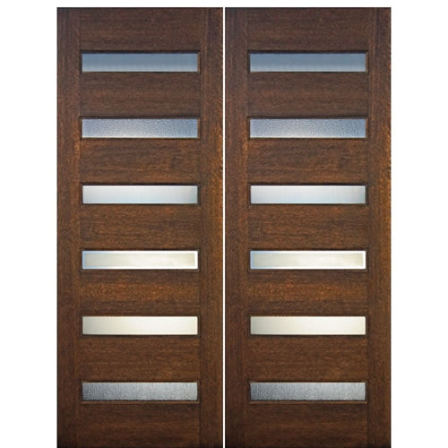 72"X96" 6-Lite Horizontal Contemporary style Mahogany Wood Entry Double Door