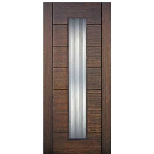 96" Tall 1-Lite Vertical Glass Contemporary Mahogany Wood Entry Door