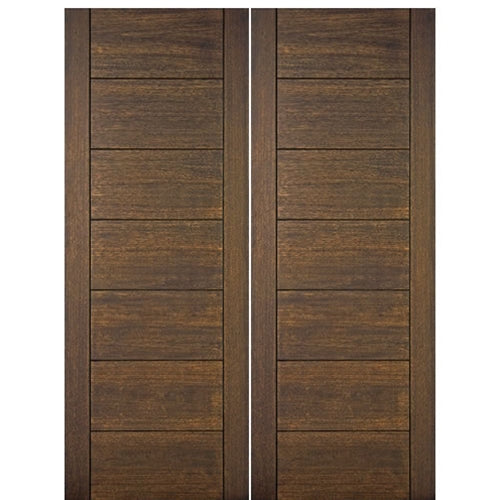 96" Tall 7-Panel Contemporary Style Mahogany Wood Double Entry Door