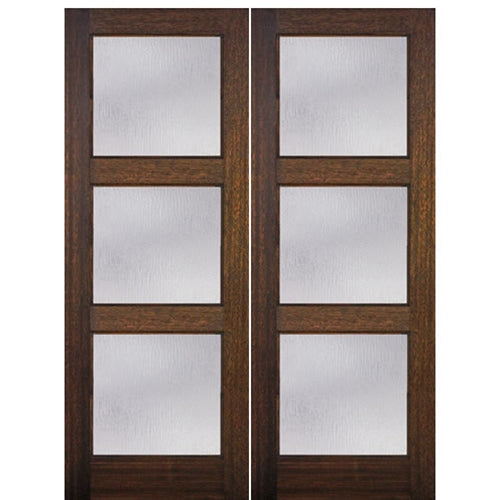 96 " Tall Contemporary 3-Lite  Mahogany Wood Entry Double Doors