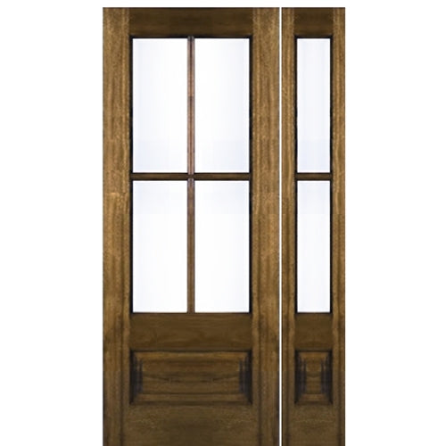 4-Lite 1-Panel True Divided Lite (TDL) Mahogany Wood Exterior Door with One Sidelite