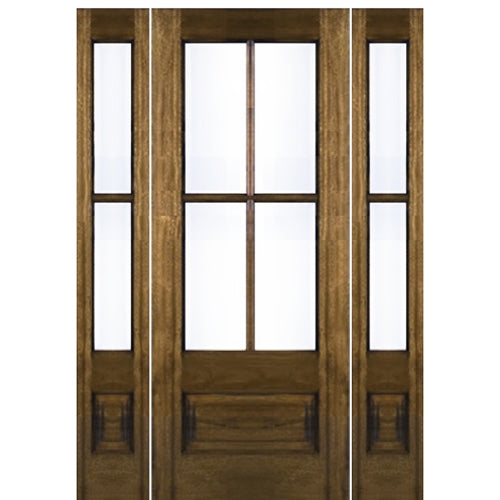 4-Lite 1-Panel True Divided Lite (TDL) Mahogany Wood Entry Door with Two Sidelites