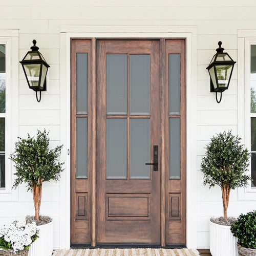 TDL 4-Lite 1 Panel NRM-1-1 | 4-Lite 1-Panel True Divided Lite (TDL) Mahogany Wood Exterior Door with One Sidelite