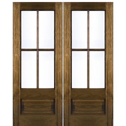 4-Lite 1-Panel True Divided Lite (TDL) Mahogany Wood Entry Double Doors
