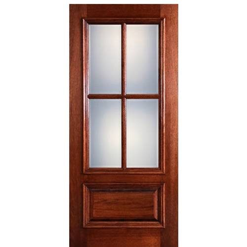 80" Tall 4-Lite 1-Panel  True Divided Lite (TDL) Mahogany Wood Entry Door with Raised Moulding