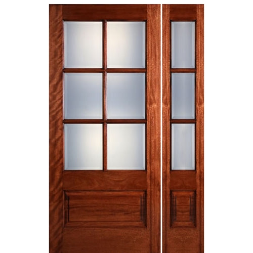 6-Lite 1-Panel True Divided Lite (TDL) Mahogany Wood Exterior Door with One Sidelite