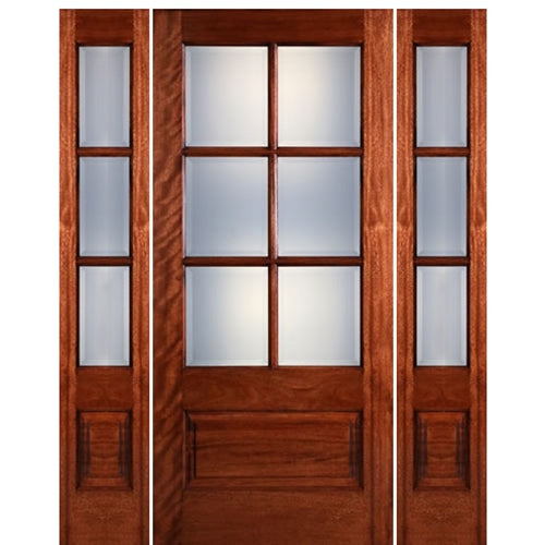 6-Lite 1-Panel True Divided Lite (TDL) Mahogany Wood Entry Door with Two Sidelites