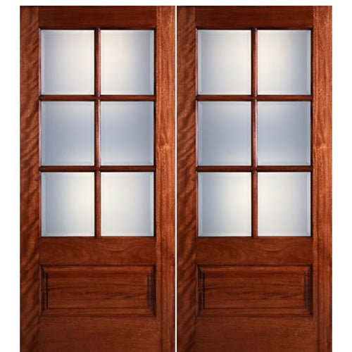 6-Lite 1-Panel True Divided Lite (TDL) Mahogany Wood Entry Double Doors
