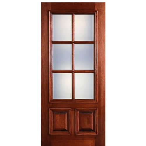 36"x80" 6-Lite 2-Panel True Divided Lite (TDL) Mahogany Wood Entry Door with Raised Moulding
